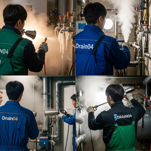 동구 언 수도 녹임 얼었을때 해빙 꽁꽁 언 하수구 시원하게